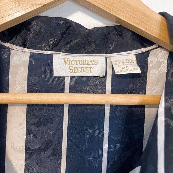 Vintage Victoria’s Secret Gold Label 90s Striped Sleep Shirt M/L - Picture 2 of 6